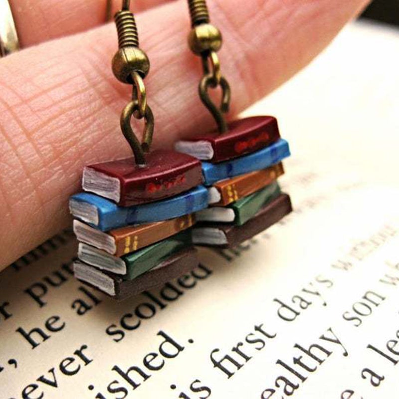 Book Stack Earrings for Book Lovers - 1cm Dangle, 8g, view 4