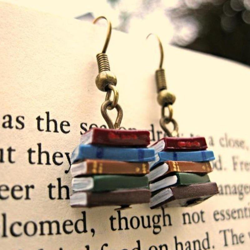 Book Stack Earrings for Book Lovers - 1cm Dangle, 8g, view 5