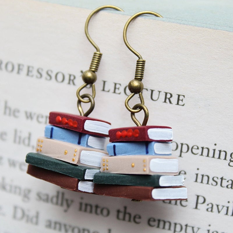 Book Stack Earrings for Book Lovers - 1cm Dangle, 8g, view 7