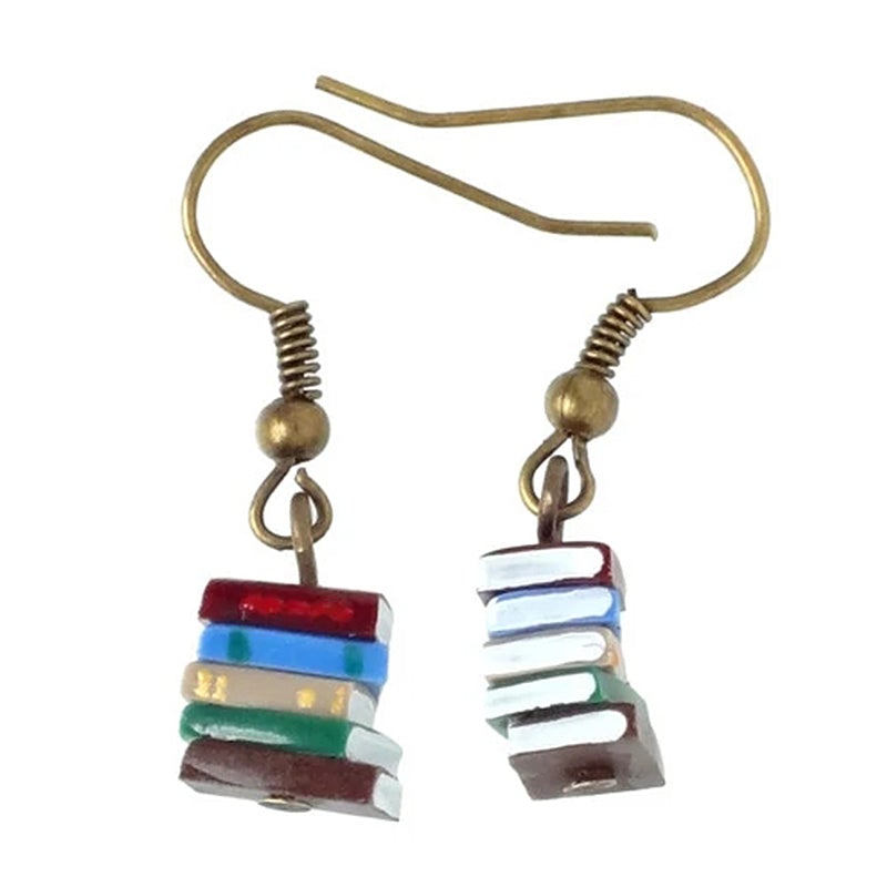Book Stack Earrings for Book Lovers - 1cm Dangle, 8g