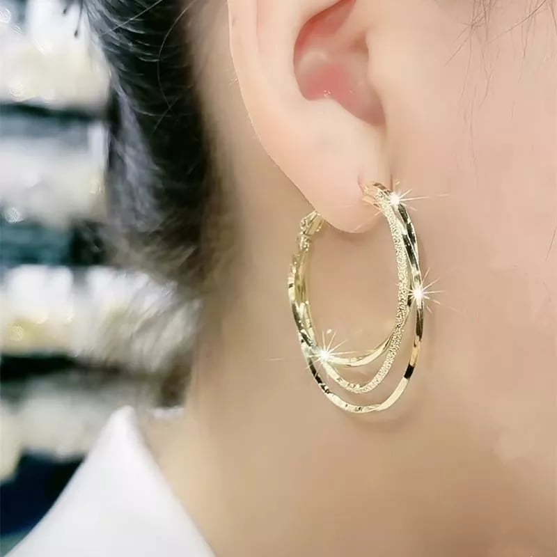 Multilayer Round Earrings for Women - Alloy, Gold or Silver, 10g, view 2