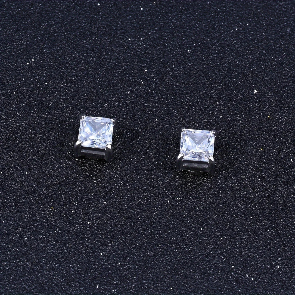Unisex Magnetic Crystal Stud Earrings - Stainless Steel, Silver, Hypoallergenic, view 2