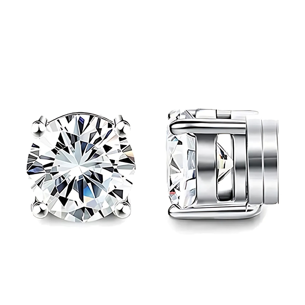 Unisex Magnetic Crystal Stud Earrings - Stainless Steel, Silver, Hypoallergenic, view 3
