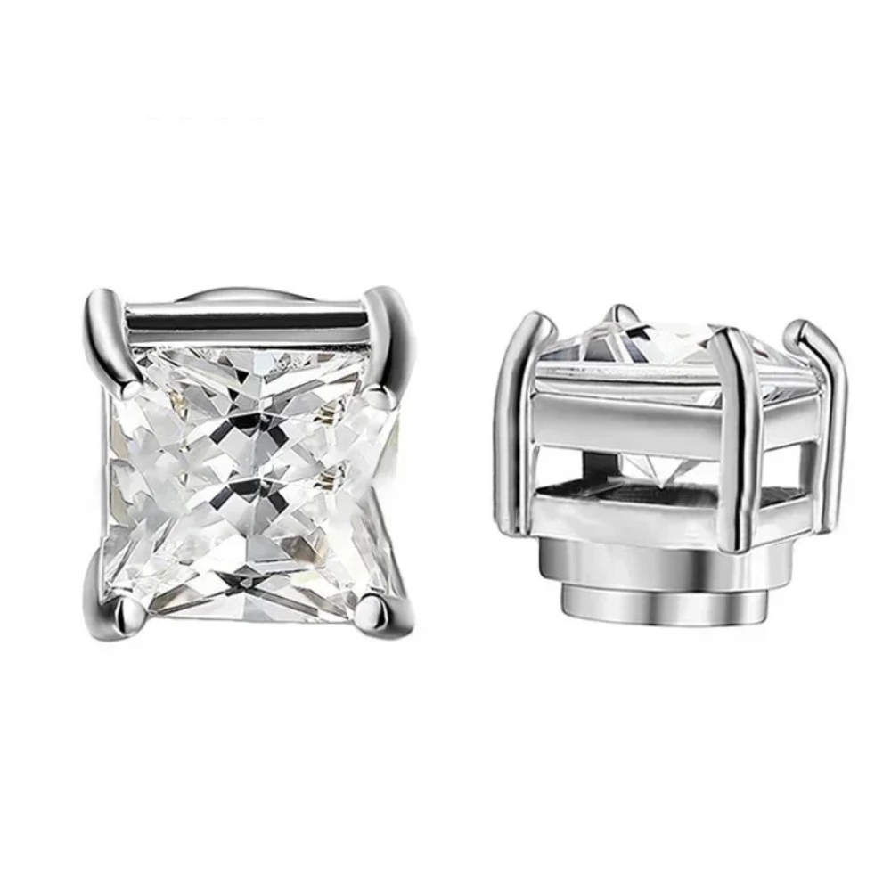 Unisex Magnetic Crystal Stud Earrings - Stainless Steel, Silver, Hypoallergenic, view 4