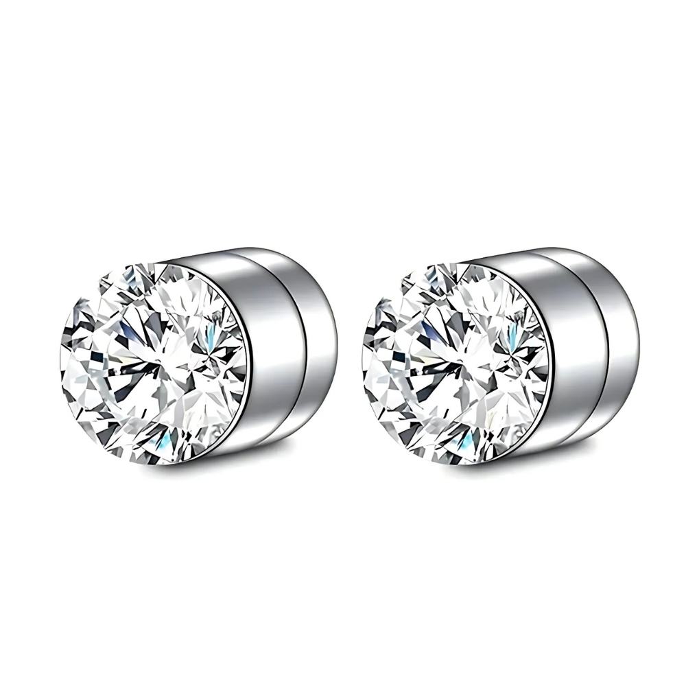Unisex Magnetic Crystal Stud Earrings - Stainless Steel, Silver, Hypoallergenic