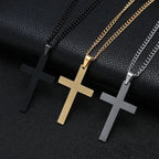 Men's Stainless Steel Cross Pendant Necklace - 60 cm Iron Chain, view 2