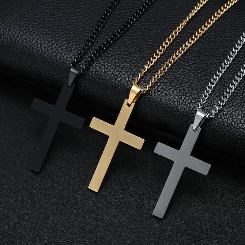 Men's Stainless Steel Cross Pendant Necklace - 60 cm Iron Chain, view 2