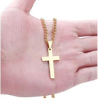 Men's Stainless Steel Cross Pendant Necklace - 60 cm Iron Chain, view 3