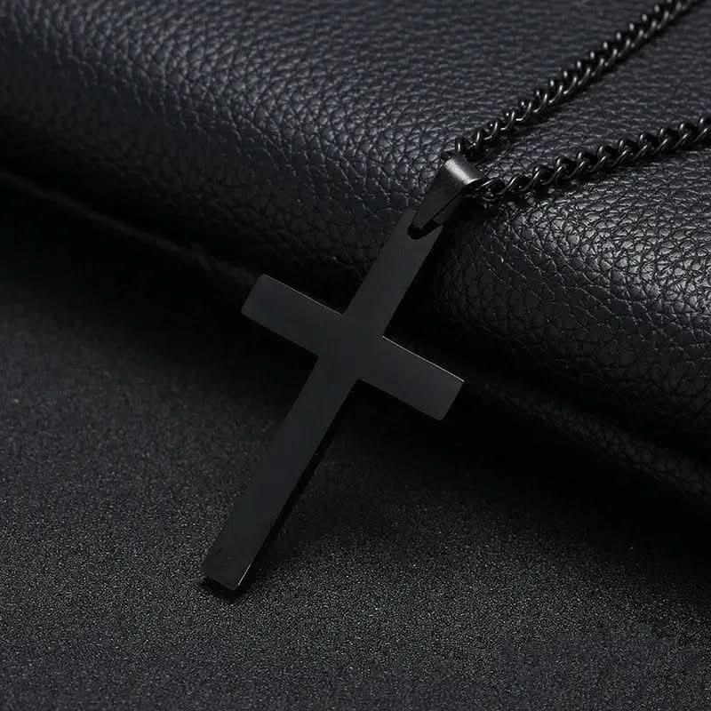 Men's Stainless Steel Cross Pendant Necklace - 60 cm Iron Chain, view 4