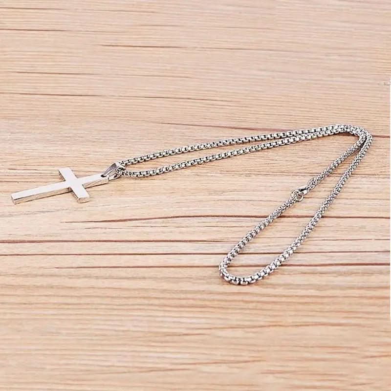 Men's Stainless Steel Cross Pendant Necklace - 60 cm Iron Chain, view 5