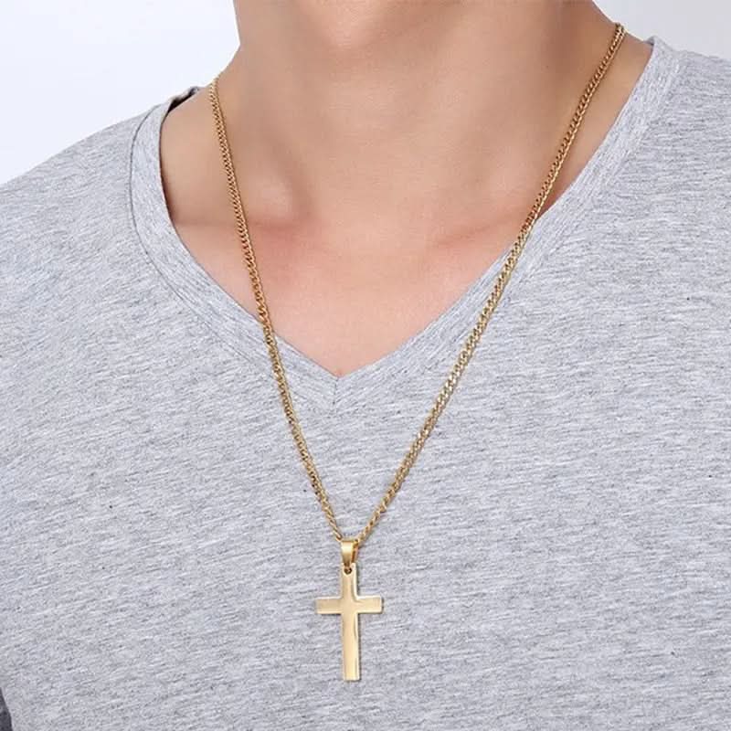 Men's Stainless Steel Cross Pendant Necklace - 60 cm Iron Chain, view 6