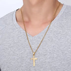 Men's Stainless Steel Cross Pendant Necklace - 60 cm Iron Chain, view 6