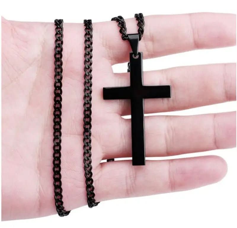 Men's Stainless Steel Cross Pendant Necklace - 60 cm Iron Chain, view 7
