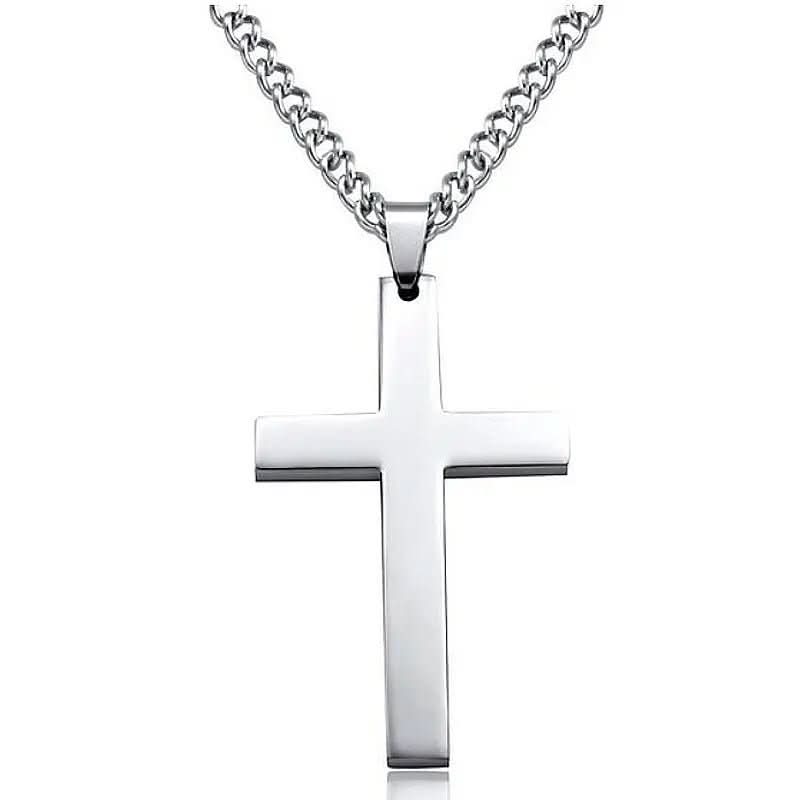 Men's Stainless Steel Cross Pendant Necklace - 60 cm Iron Chain, view 8