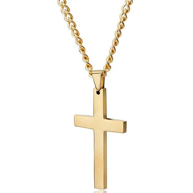 Men's Stainless Steel Cross Pendant Necklace - 60 cm Iron Chain, view 9