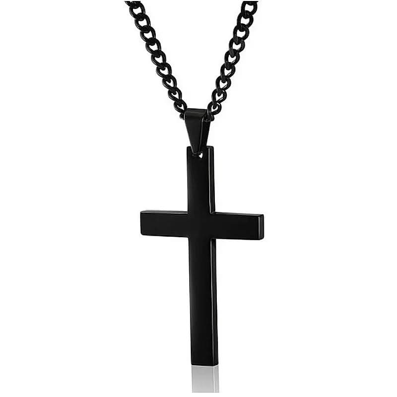 Men's Stainless Steel Cross Pendant Necklace - 60 cm Iron Chain