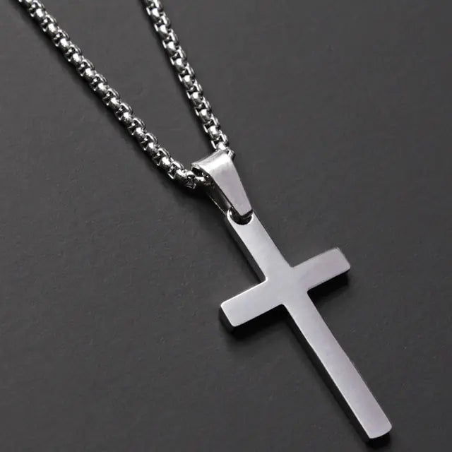 Classic Cross Men's Necklace - Stainless Steel, Faith Symbol Pendant, view 10