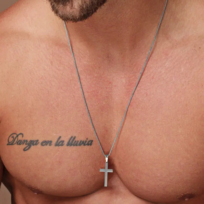 Classic Cross Men's Necklace - Stainless Steel, Faith Symbol Pendant, view 2