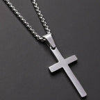 Classic Cross Men's Necklace - Stainless Steel, Faith Symbol Pendant, view 3