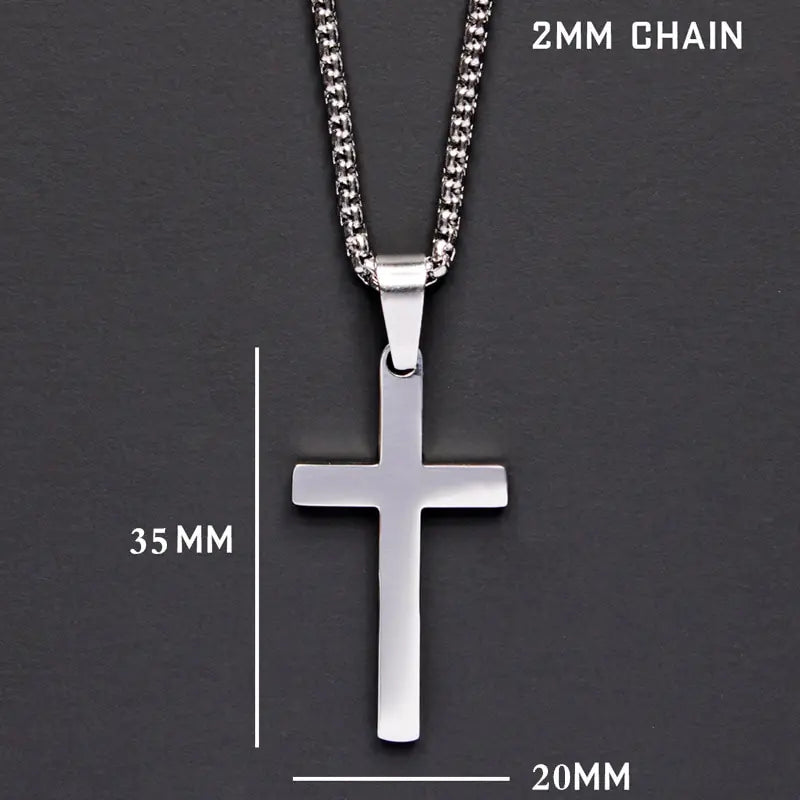 Classic Cross Men's Necklace - Stainless Steel, Faith Symbol Pendant, view 5