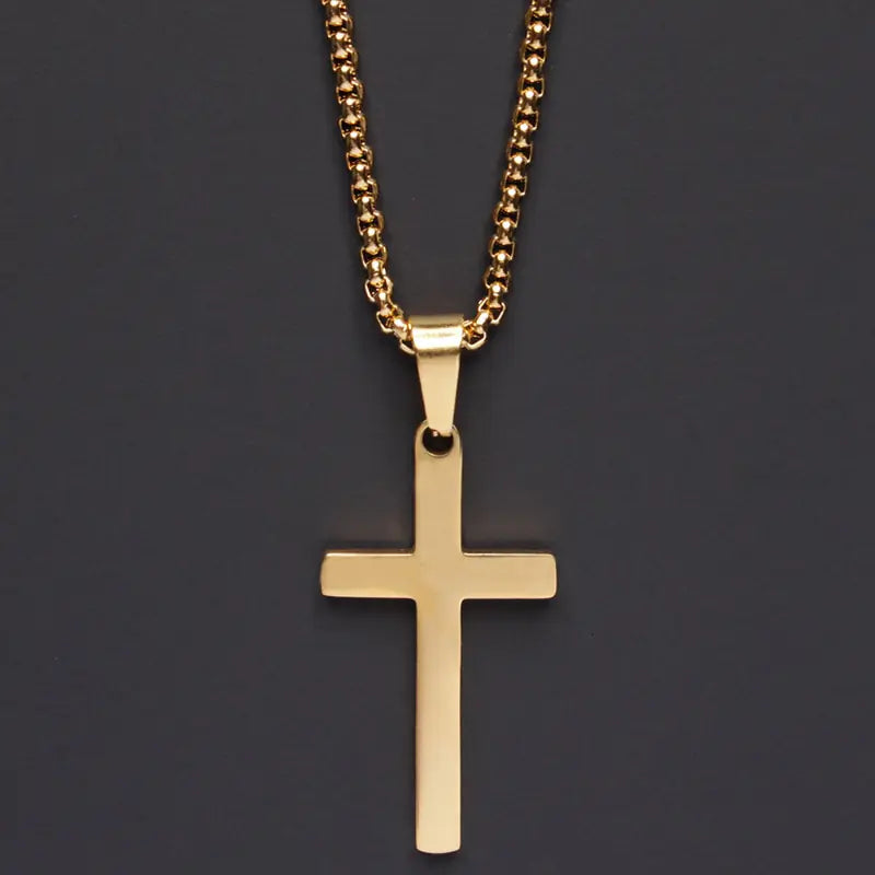 Classic Cross Men's Necklace - Stainless Steel, Faith Symbol Pendant, view 6