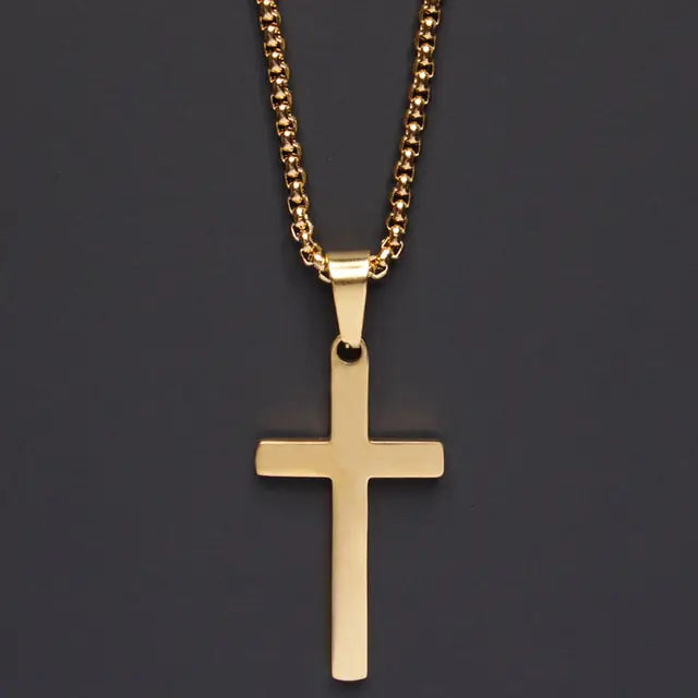 Classic Cross Men's Necklace - Stainless Steel, Faith Symbol Pendant, view 7