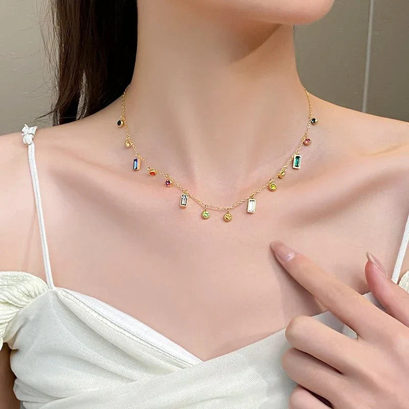 Dainty Crystals Choker Necklace for Women - Stainless Steel, Adjustable 41cm, view 2