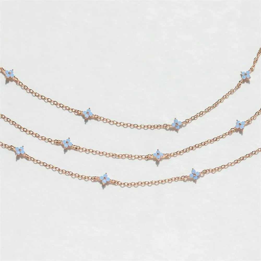 Dainty Tiny Flowers Necklace - Blue Blossom, Lightweight, Everyday Wear, view 2