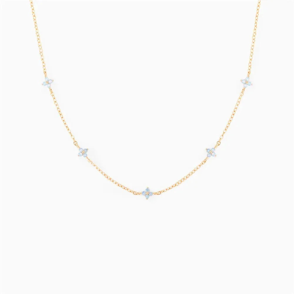 Dainty Tiny Flowers Necklace - Blue Blossom, Lightweight, Everyday Wear, view 4