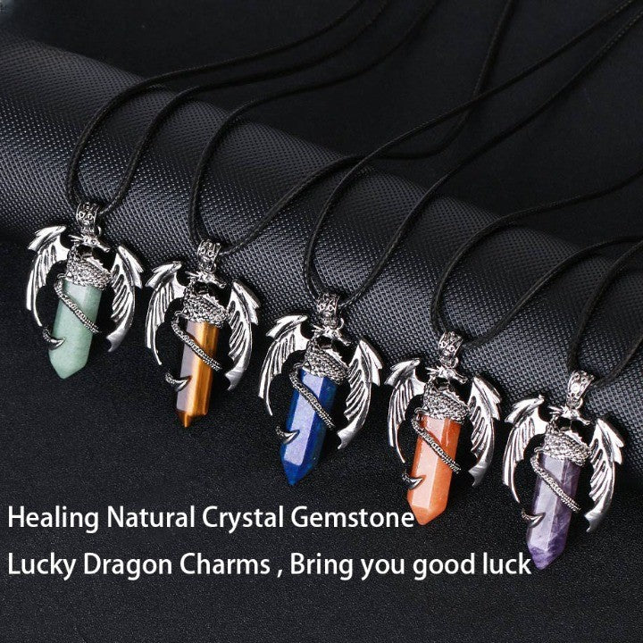 Bohemian Style Dragon Necklace - Natural Mystic Gemstone, Copper, 5.5cm Pendant, view 2