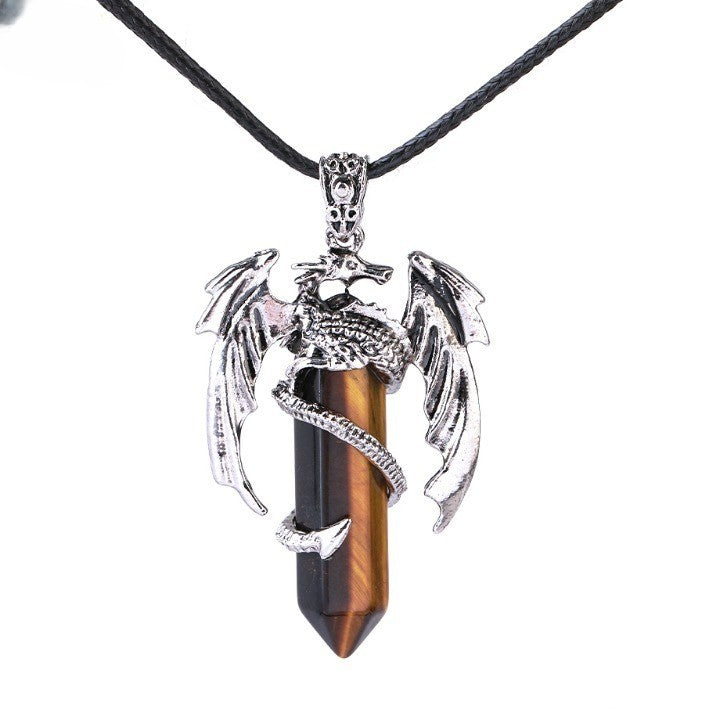 Bohemian Style Dragon Necklace - Natural Mystic Gemstone, Copper, 5.5cm Pendant, view 6