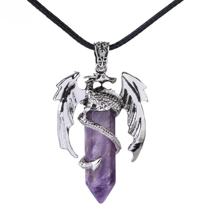 Bohemian Style Dragon Necklace - Natural Mystic Gemstone, Copper, 5.5cm Pendant, view 9