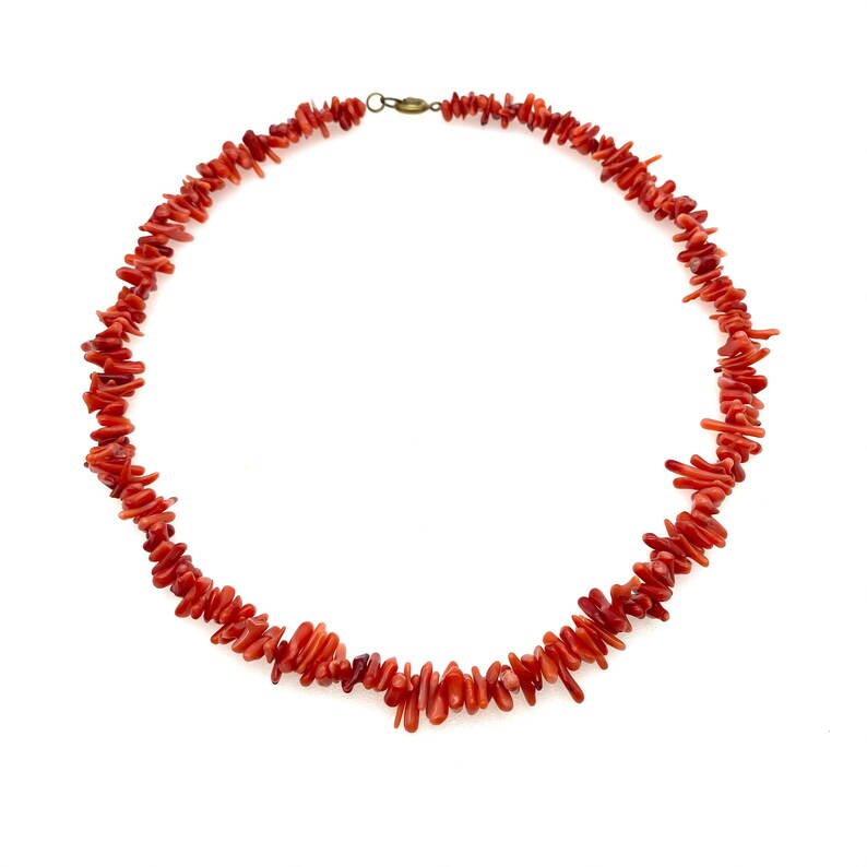 Red Coral Necklace for Women - 925 Silver, 46 cm, Handmade Bohemian Style