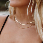 Women's Layered Necklace - Gold Herringbone Choker & Rope Chain, 18k Gold PVD, view 2