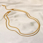 Women's Layered Necklace - Gold Herringbone Choker & Rope Chain, 18k Gold PVD, view 5