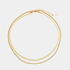 Women's Layered Necklace - Gold Herringbone Choker & Rope Chain, 18k Gold PVD, view 8