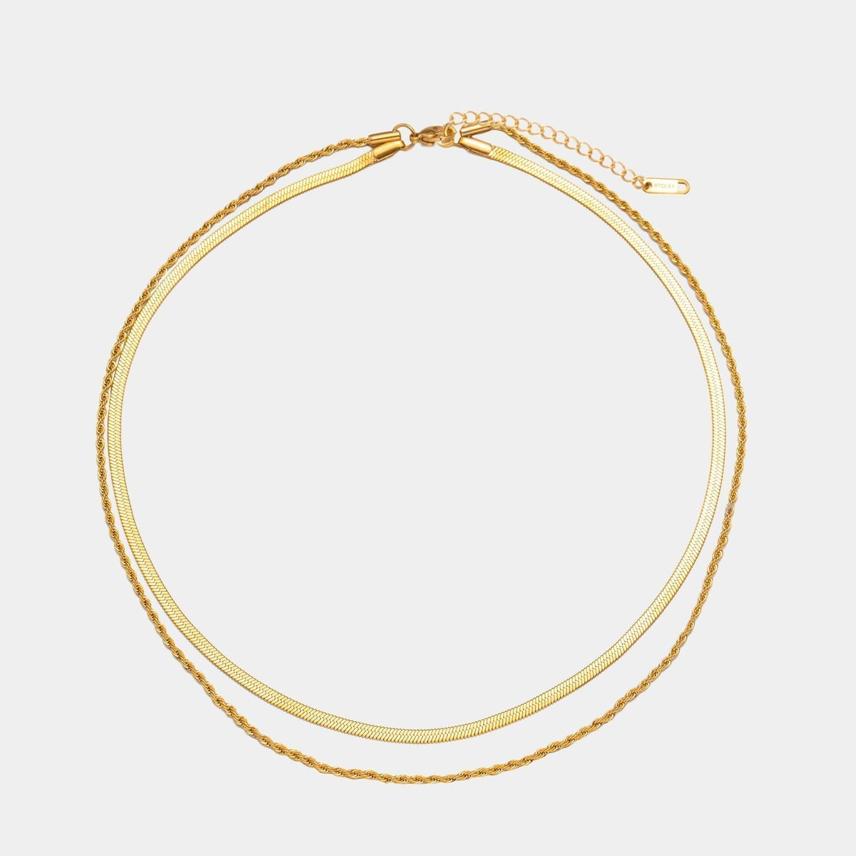 Women's Layered Necklace - Gold Herringbone Choker & Rope Chain, 18k Gold PVD, view 8