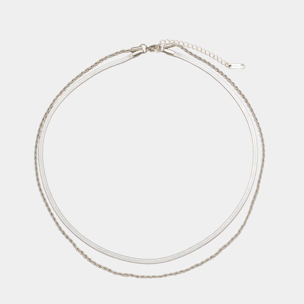 Women's Layered Necklace - Gold Herringbone Choker & Rope Chain, 18k Gold PVD, view 9