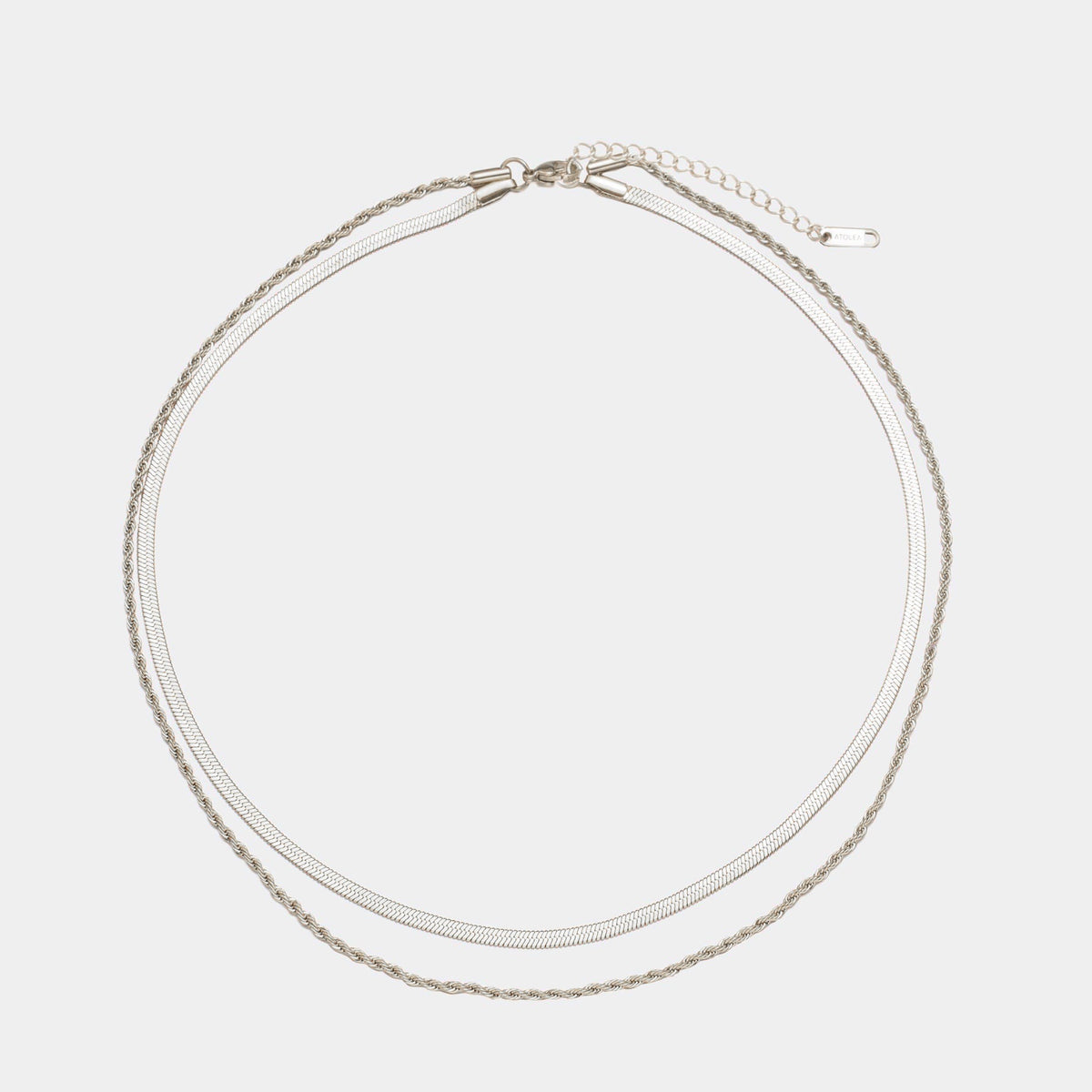Women's Layered Necklace - Gold Herringbone Choker & Rope Chain, 18k Gold PVD, view 9
