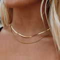 Women's Layered Necklace - Gold Herringbone Choker & Rope Chain, 18k Gold PVD