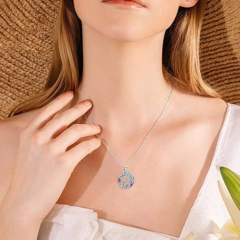 Tree of Life Sister on the Swing Pendant Necklace - Silver Metal, view 2