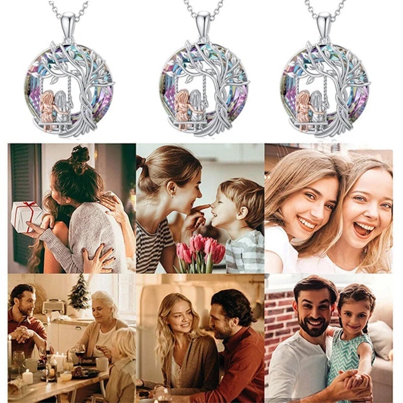 Tree of Life Sister on the Swing Pendant Necklace - Silver Metal, view 7