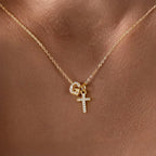 Dainty Diamond Initial and Cross Necklace - Adjustable 45 cm Chain, view 10