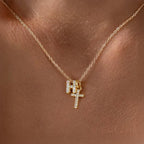 Dainty Diamond Initial and Cross Necklace - Adjustable 45 cm Chain, view 11