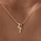 Dainty Diamond Initial and Cross Necklace - Adjustable 45 cm Chain, view 12