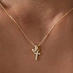 Dainty Diamond Initial and Cross Necklace - Adjustable 45 cm Chain, view 13