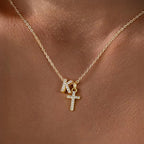 Dainty Diamond Initial and Cross Necklace - Adjustable 45 cm Chain, view 14