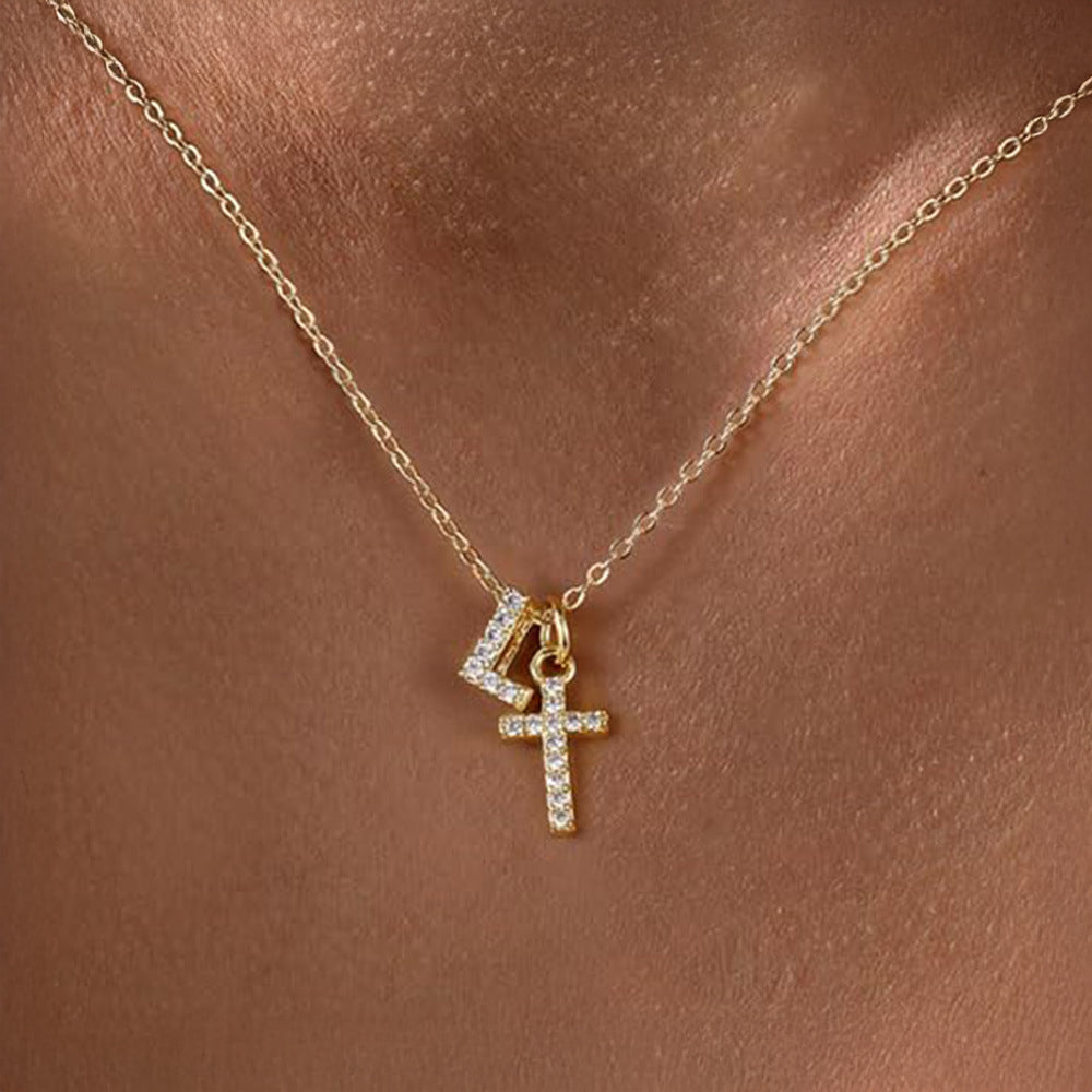 Dainty Diamond Initial and Cross Necklace - Adjustable 45 cm Chain, view 15