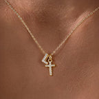 Dainty Diamond Initial and Cross Necklace - Adjustable 45 cm Chain, view 15