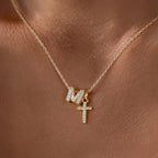 Dainty Diamond Initial and Cross Necklace - Adjustable 45 cm Chain, view 16